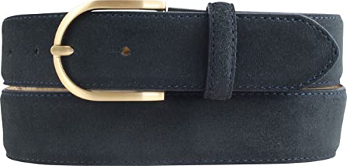 BELTINGER Damen-Gürtel aus Veloursleder 3,5 cm | Velour-Ledergürtel für Damen 35mm | Wildleder-Gürtel mit runder, goldener Gürtelschließe | Dunkelblau 105cm von BELTINGER