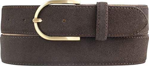 BELTINGER Damen-Gürtel aus Veloursleder 3,5 cm | Velour-Ledergürtel für Damen 35mm | Wildleder-Gürtel mit runder, goldener Gürtelschließe | Dunkelbraun 100cm von BELTINGER