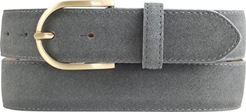 BELTINGER Damen-Gürtel aus Veloursleder 3,5 cm | Velour-Ledergürtel für Damen 35mm | Wildleder-Gürtel mit runder, goldener Gürtelschließe | Dunkelgrau 100cm von BELTINGER