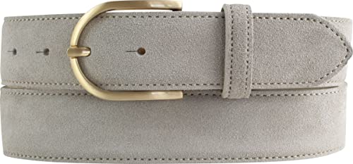 BELTINGER Damen-Gürtel aus Veloursleder 3,5 cm | Velour-Ledergürtel für Damen 35mm | Wildleder-Gürtel mit runder, goldener Gürtelschließe | Hellgrau 100cm von BELTINGER