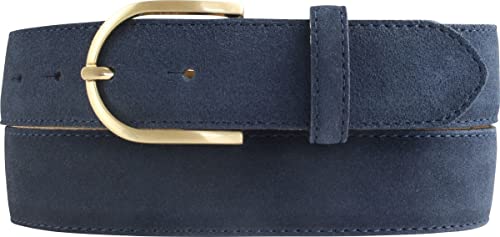 BELTINGER Damen-Gürtel aus Veloursleder 3,5 cm | Velour-Ledergürtel für Damen 35mm | Wildleder-Gürtel mit runder, goldener Gürtelschließe | Marine 100cm von BELTINGER