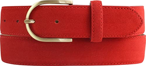 BELTINGER Damen-Gürtel aus Veloursleder 3,5 cm | Velour-Ledergürtel für Damen 35mm | Wildleder-Gürtel mit runder, goldener Gürtelschließe | Rot 100cm von BELTINGER