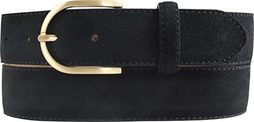 BELTINGER Damen-Gürtel aus Veloursleder 3,5 cm | Velour-Ledergürtel für Damen 35mm | Wildleder-Gürtel mit runder, goldener Gürtelschließe | Schwarz 105cm von BELTINGER