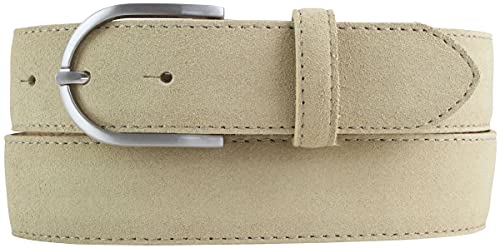 BELTINGER Damen-Gürtel aus Veloursleder 3,5 cm | Velour-Ledergürtel für Damen 35mm | Wildleder-Gürtel mit runder Gürtelschließe | Beige 100cm von BELTINGER