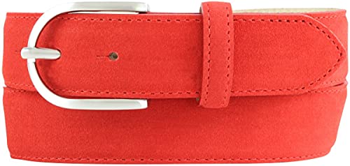 BELTINGER Damen-Gürtel aus Veloursleder 3,5 cm | Velour-Ledergürtel für Damen 35mm | Wildleder-Gürtel mit runder Gürtelschließe | Rot 120cm von BELTINGER
