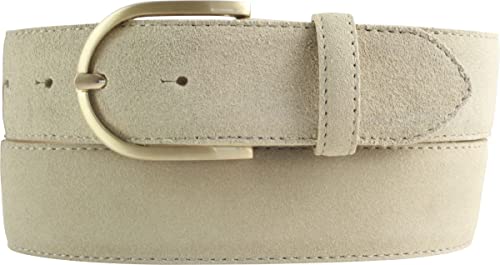 BELTINGER Damen-Gürtel aus Veloursleder 4 cm | Velour-Gürtel für Damen 40mm | Wildleder-Gürtel 4cm mit goldener Gürtelschnalle | Beige 85cm von BELTINGER