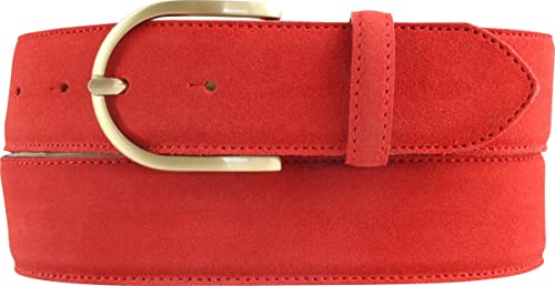 BELTINGER Damen-Gürtel aus Veloursleder 4 cm | Velour-Gürtel für Damen 40mm | Wildleder-Gürtel 4cm mit goldener Gürtelschnalle | Rot 85cm von BELTINGER