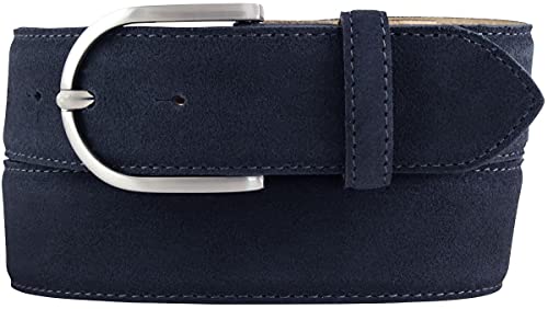 BELTINGER Damen-Gürtel aus Veloursleder 4 cm | Velour-Gürtel für Damen 40mm | Wildleder-Gürtel 4cm mit runder Gürtelschnalle | Marine 100cm von BELTINGER