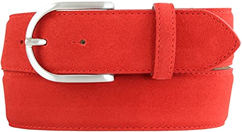 BELTINGER Damen-Gürtel aus Veloursleder 4 cm | Velour-Gürtel für Damen 40mm | Wildleder-Gürtel 4cm mit runder Gürtelschnalle | Rot 115cm von BELTINGER