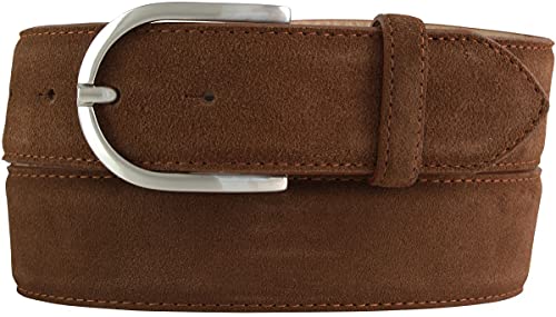 BELTINGER Damen-Gürtel aus Veloursleder 4 cm | Velour-Gürtel für Damen 40mm | Wildleder-Gürtel 4cm mit runder Gürtelschnalle | Tabac 105cm von BELTINGER