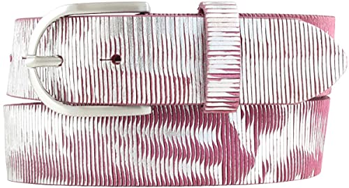 BELTINGER Damen-Gürtel aus Vollrindleder Metall-Optik 4,0 cm | Leder-Gürtel Metallic-Look 40mm | Glänzender Gürtel für Damen 4cm | Fuchsia 85cm von BELTINGER