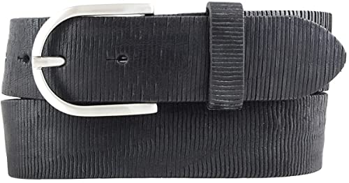 BELTINGER Damen-Gürtel aus Vollrindleder Metall-Optik 4,0 cm | Leder-Gürtel Metallic-Look 40mm | Glänzender Gürtel für Damen 4cm | Schwarz 95cm von BELTINGER