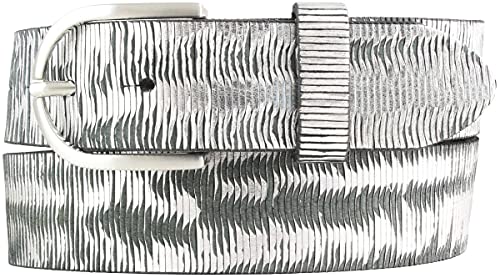 BELTINGER Damen-Gürtel aus Vollrindleder Metall-Optik 4,0 cm | Leder-Gürtel Metallic-Look 40mm | Glänzender Gürtel für Damen 4cm | Schwarz Metallik 115cm von BELTINGER