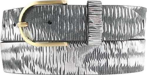 BELTINGER Damen-Gürtel aus Vollrindleder Metall-Optik 4,0 cm | Leder-Gürtel Metallic-Look 40mm | Glänzender Gürtel für Damen mit goldener Gürtelschließe 4cm | Schwarz Metallik 120cm von BELTINGER