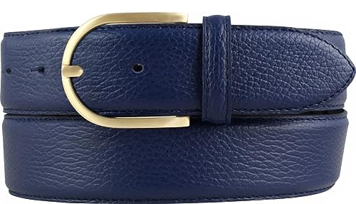 BELTINGER Damen-Gürtel aus gemasertem Leder mit Steppnaht 4 cm | Hochwertiger Ledergürtel mit Pigmentprägung 40mm Damen | Jeans-Gürtel mit goldener Gürtelschließe 4cm | Blau 100cm von BELTINGER