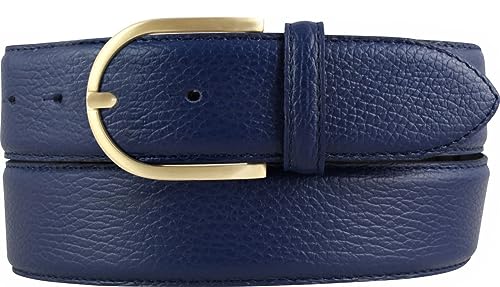 BELTINGER Damen-Gürtel aus gemasertem Leder mit Steppnaht 4 cm | Hochwertiger Ledergürtel mit Pigmentprägung 40mm Damen | Jeans-Gürtel mit goldener Gürtelschließe 4cm | Blau 110cm von BELTINGER