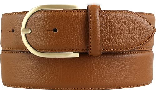 BELTINGER Damen-Gürtel aus gemasertem Leder mit Steppnaht 4 cm | Hochwertiger Ledergürtel mit Pigmentprägung 40mm Damen | Jeans-Gürtel mit goldener Gürtelschließe 4cm | Tabac 80cm von BELTINGER