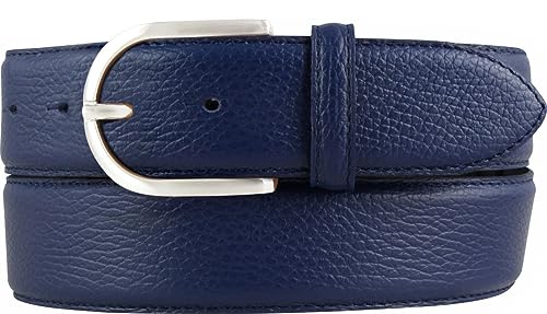 BELTINGER Damen-Gürtel aus gemasertem Leder mit Steppnaht 4 cm | Hochwertiger Ledergürtel mit Pigmentprägung 40mm Damen | Jeans-Gürtel mit runder Gürtelschließe4cm | Blau 100cm von BELTINGER