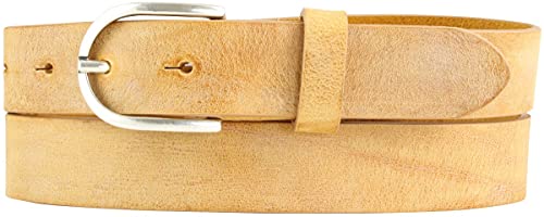 BELTINGER Damen-Gürtel aus weichem Vollrindleder Vintage-Look 3 cm | Leder-Gürtel für Damen 30mm | Schmaler Gürtel Used-Look | Senfgelb 100cm von BELTINGER