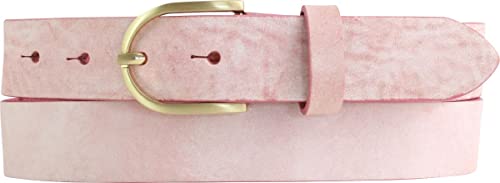 BELTINGER Damen-Gürtel aus weichem Vollrindleder Vintage-Look 3 cm | Leder-Gürtel für Damen 30mm | Schmaler Gürtel Used-Look mit goldener Gürtelschnalle | Altrosa 100cm von BELTINGER