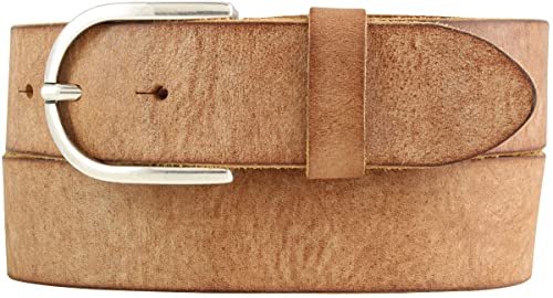 BELTINGER Damen-Gürtel aus weichem Vollrindleder Vintage-Look 4 cm | Jeans-Gürtel für Damen 40mm | Ledergürtel Used-Look | Tabac 120cm von BELTINGER