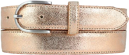 BELTINGER Damen-Gürtel in Metall-Optik 3 cm | Leder-Gürtel Metallic-Look für Damen 30mm | Metall-Ledergürtel mit runder Gürtelschließe | Roségold 90cm von BELTINGER