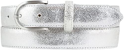 BELTINGER Damen-Gürtel in Metall-Optik 3 cm | Leder-Gürtel Metallic-Look für Damen 30mm | Metall-Ledergürtel mit runder Gürtelschließe | Silber 105cm von BELTINGER