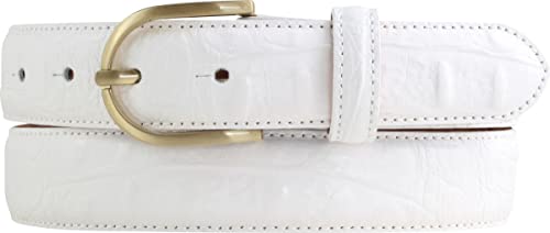BELTINGER Damen-Gürtel mit Krokoprägung 3 cm | Leder-Gürtel für Damen 30mm Kroko-Optik | Kroko-Muster mit runder, goldener Gürtelschließe | Weiß 80cm von BELTINGER