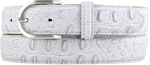 BELTINGER Damen-Gürtel mit Krokoprägung 3 cm | Leder-Gürtel für Damen 30mm Kroko-Optik | Kroko-Muster mit runder Gürtelschließe | Hellgrau 80cm von BELTINGER