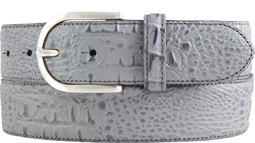 BELTINGER Damen-Gürtel mit Krokoprägung 4 cm | Leder-Gürtel für Damen 40mm Kroko-Optik | Kroko-Muster 4cm mit runder Gürtelschließe | Dunkelgrau 115cm von BELTINGER