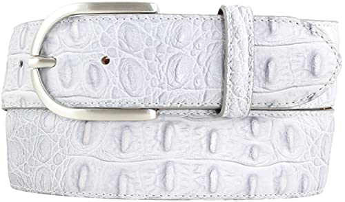 BELTINGER Damen-Gürtel mit Krokoprägung 4 cm | Leder-Gürtel für Damen 40mm Kroko-Optik | Kroko-Muster 4cm mit runder Gürtelschließe | Hellgrau 90cm von BELTINGER