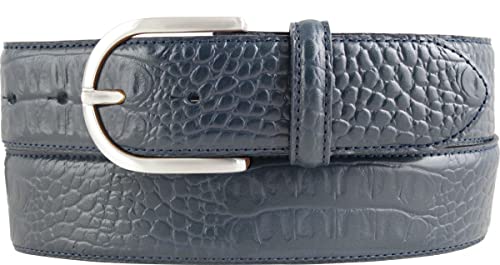 BELTINGER Damen-Gürtel mit Krokoprägung 4 cm | Leder-Gürtel für Damen 40mm Kroko-Optik | Kroko-Muster 4cm mit runder Gürtelschließe | Marine 95cm von BELTINGER