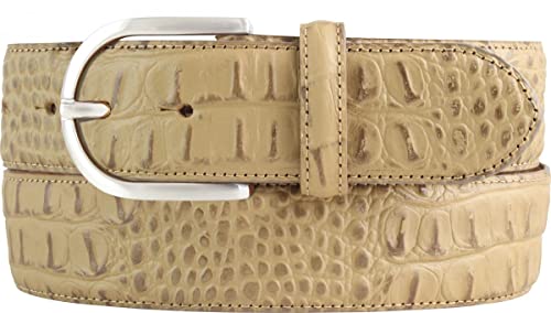 BELTINGER Damen-Gürtel mit Krokoprägung 4 cm | Leder-Gürtel für Damen 40mm Kroko-Optik | Kroko-Muster 4cm mit runder Gürtelschließe | Schlamm 80cm von BELTINGER