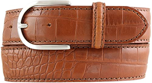 BELTINGER Damen-Gürtel mit Krokoprägung 4 cm | Leder-Gürtel für Damen 40mm Kroko-Optik | Kroko-Muster 4cm mit runder Gürtelschließe | Tabac 115cm von BELTINGER