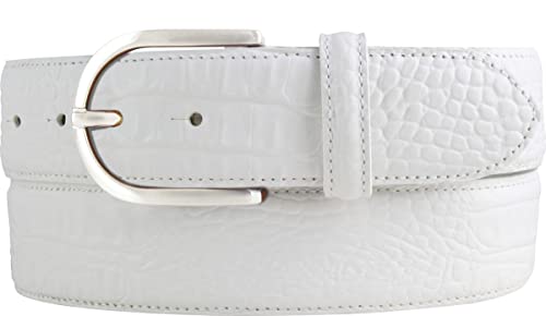 BELTINGER Damen-Gürtel mit Krokoprägung 4 cm | Leder-Gürtel für Damen 40mm Kroko-Optik | Kroko-Muster 4cm mit runder Gürtelschließe | Weiß 100cm von BELTINGER