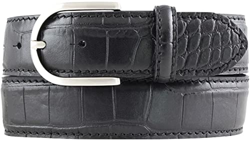 BELTINGER Damen-Gürtel mit Krokoprägung 4 cm | Leder-Gürtel für Damen 40mm Kroko-Optik | Kroko-Muster mit runder Gürtelschnalle | Schwarz 110cm von BELTINGER