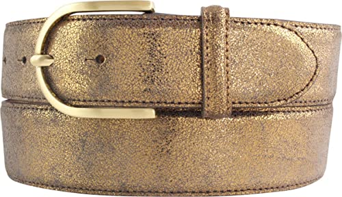 BELTINGER Damen-Gürtel mit Metall-Optik Echt Leder 4 cm | Leder-Gürtel Metallic-Look 40mm glänzend | Metall-Ledergürtel mit goldener Gürtelschnalle | Bronze 80cm von BELTINGER
