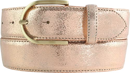 BELTINGER Damen-Gürtel mit Metall-Optik Echt Leder 4 cm | Leder-Gürtel Metallic-Look 40mm glänzend | Metall-Ledergürtel mit goldener Gürtelschnalle | Roségold 105cm von BELTINGER