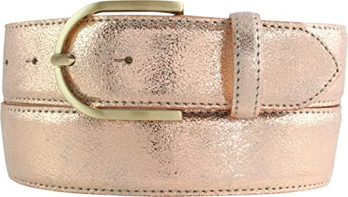 BELTINGER Damen-Gürtel mit Metall-Optik Echt Leder 4 cm | Leder-Gürtel Metallic-Look 40mm glänzend | Metall-Ledergürtel mit goldener Gürtelschnalle | Roségold 95cm von BELTINGER