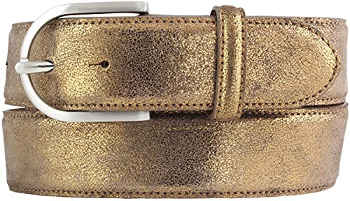 BELTINGER Damen-Gürtel mit Metall-Optik Echt Leder 4 cm | Leder-Gürtel Metallic-Look 40mm glänzend | Metall-Ledergürtel mit runder Gürtelschnalle | Bronze 100cm von BELTINGER