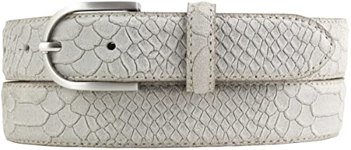 BELTINGER Damen-Gürtel mit Pythonprägung 3 cm | Leder-Gürtel für Damen 30mm Schlangen-Optik | Schlangen-Muster Python-Muster | Hellgrau 80cm von BELTINGER
