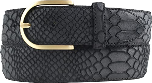 BELTINGER Damen-Gürtel mit Pythonprägung 4 cm | Leder-Gürtel für Damen 40mm Schlangen-Optik | Schlangen-Muster mit goldener Gürtelschließe | Schwarz 115cm von BELTINGER
