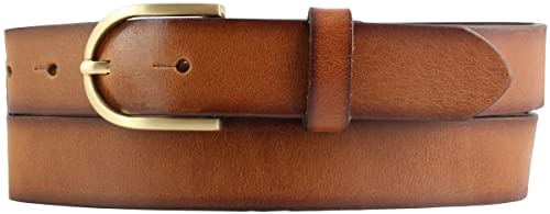 BELTINGER Damen-Gürtel mit goldener Gürtelschnalle Vintage-Look 3 cm | Jeans-Gürtel aus Vollrindleder für Damen 30mm | Mit geschwärzten Kanten | Cognac 85cm von BELTINGER