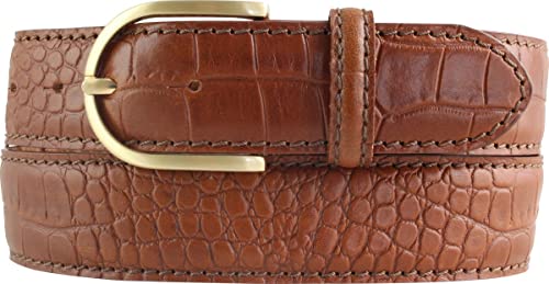 BELTINGER Damen-Gürtel mit goldener Gürtelschnalle und Krokoprägung 4 cm | Leder-Gürtel 40mm Kroko-Optik Damen | Kroko-Muster 4cm | Tabac 85cm von BELTINGER