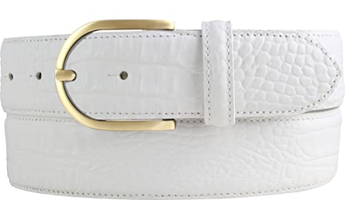 BELTINGER Damen-Gürtel mit goldener Gürtelschnalle und Krokoprägung 4 cm | Leder-Gürtel 40mm Kroko-Optik Damen | Kroko-Muster 4cm | Weiß 115cm von BELTINGER