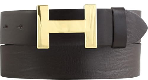 Designer Gürtel HENRY aus Vollrindleder 4 cm | Eleganter Ledergürtel für Damen und Herren 40mm | Gold glänzend | Braun 120cm von BELTINGER