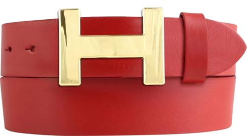 Designer Gürtel HENRY aus Vollrindleder 4 cm | Eleganter Ledergürtel für Damen und Herren 40mm | Gold glänzend | Rot 85cm von BELTINGER