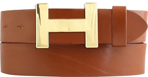 Designer Gürtel HENRY aus Vollrindleder 4 cm | Eleganter Ledergürtel für Damen und Herren 40mm | Gold glänzend | Tabac 115cm von BELTINGER