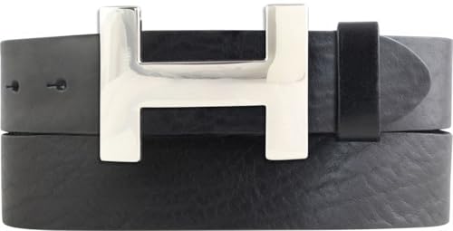 Designer Gürtel HENRY aus Vollrindleder 4 cm | Eleganter Ledergürtel für Damen und Herren 40mm | Silber glänzend | Schwarz 80cm von BELTINGER