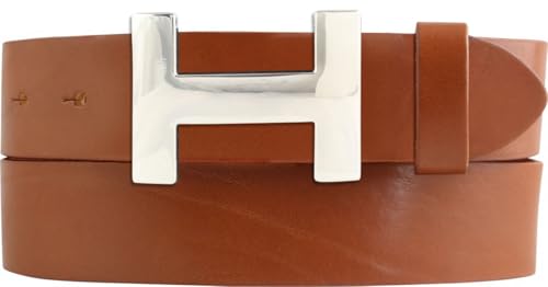Designer Gürtel HENRY aus Vollrindleder 4 cm | Eleganter Ledergürtel für Damen und Herren 40mm | Silber glänzend | Tabac 110cm von BELTINGER